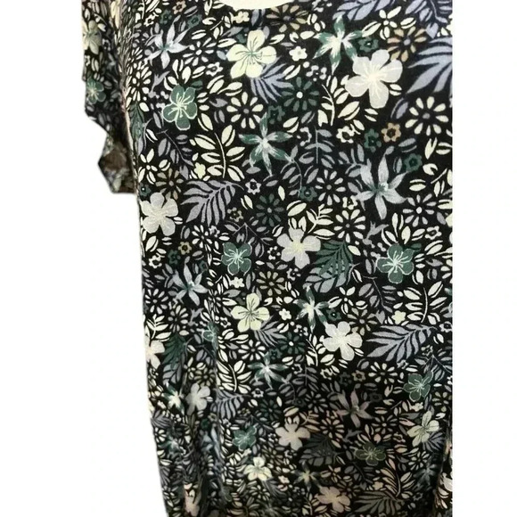 Ann Taylor LOFT Tunic Size M Blue Green Floral Short Sleeve Open V Back - Picture 5 of 6